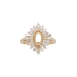 Sunburst Ring Setting w Double Halo Baguette & Round Diamonds