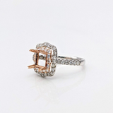 Luna Collection | Baguette & Round Diamonds Ring Setting w  Double Halo