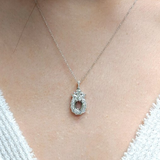 Mixed Diamond Pendant Semi-Mount in 14K Solid Gold w Halo and Diamond Studded Bail | Oval