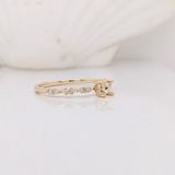 Dainty Ring Semi Mount in Solid 14k Gold with Natural Diamond Accents | Round Cut