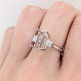 Ring Semi Mount in 14k Solid Gold w Double Baguette Diamond Accents | Emerald Cut