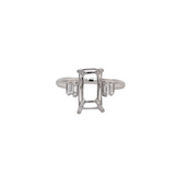 Ring Semi Mount in 14k Solid Gold w Double Baguette Diamond Accents | Emerald Cut