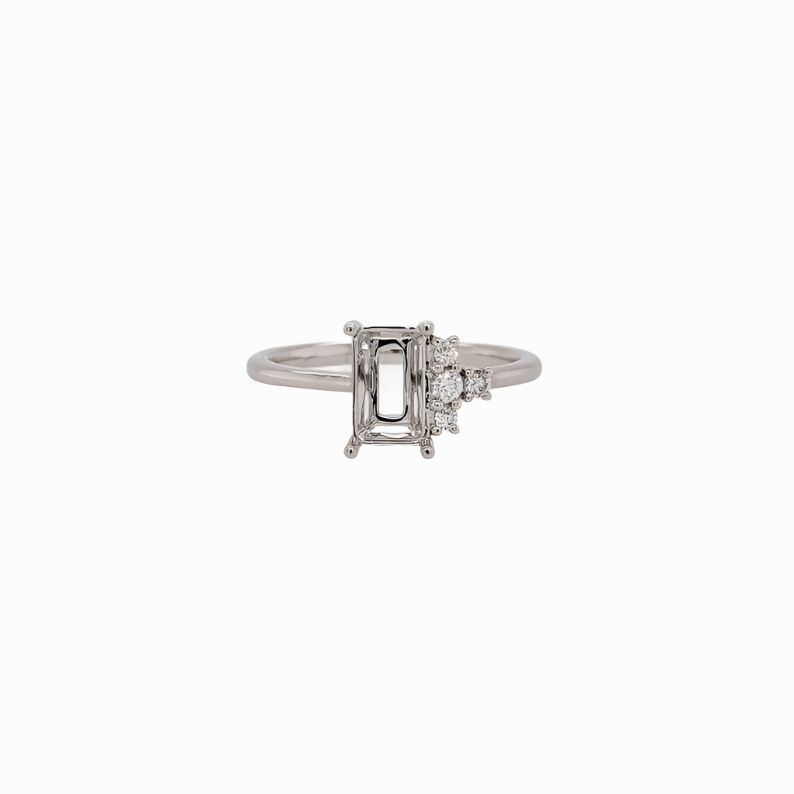 Asymmetrical Diamond Accented Ring Setting in Solid 14k Gold | Emerald Cut