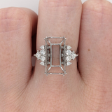 Round and Princess Diamond Accented Ring Setting in Solid 14k Gold | Emerald Cut