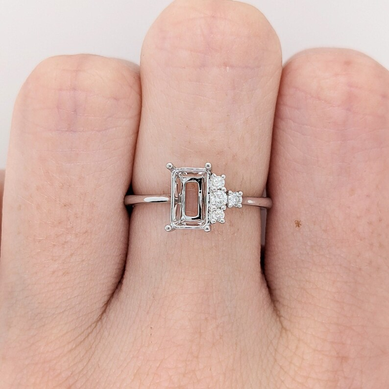 Asymmetrical Diamond Accented Ring Setting in Solid 14k Gold | Emerald Cut
