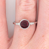 Bezel Set Deep Red Rubelite Ring in 14K White Gold w Natural Diamond Accents