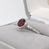Bezel Set Deep Red Rubelite Ring in 14K White Gold w Natural Diamond Accents