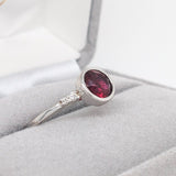 Bezel Set Deep Red Rubelite Ring in 14K White Gold w Natural Diamond Accents