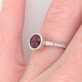 Bezel Set Deep Red Rubelite Ring in 14K White Gold w Natural Diamond Accents