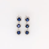 Seraphine – Elegant Sapphire Dangle Earrings in Solid 14K White Gold with a Diamond Halo | Round 6mm | September Birthstone Anniversary & Birthday Gift