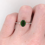 Minimalist Green Tsavorite Ring w Earth Mined Diamonds in Solid 14K Gold OV 8x6mm