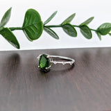 Minimalist Green Tsavorite Ring w Earth Mined Diamonds in Solid 14K Gold OV 8x6mm