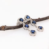 Seraphine – Elegant Sapphire Dangle Earrings in Solid 14K White Gold with a Diamond Halo | Round 6mm | September Birthstone Anniversary & Birthday Gift