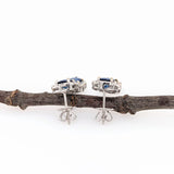Seraphine – Elegant Sapphire Dangle Earrings in Solid 14K White Gold with a Diamond Halo | Round 6mm | September Birthstone Anniversary & Birthday Gift
