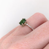 Minimalist Green Tsavorite Ring w Earth Mined Diamonds in Solid 14K Gold OV 8x6mm