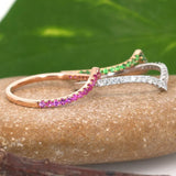 Tsavorite Chevron Band – Natural Gemstone: 14K Gold, Delicate Stackable Band
