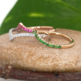 Tsavorite Chevron Band – Natural Gemstone: 14K Gold, Delicate Stackable Band