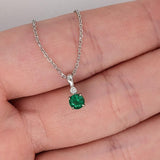 Emerald Pendant w an Earth Mined Diamond in Solid 14K White Gold Round 4mm