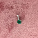 Emerald Pendant w an Earth Mined Diamond in Solid 14K White Gold Round 4mm