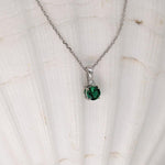 Emerald Pendant w an Earth Mined Diamond in Solid 14K White Gold Round 4mm