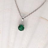 Emerald Pendant w an Earth Mined Diamond in Solid 14K White Gold Round 4mm