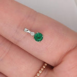 Emerald Pendant w an Earth Mined Diamond in Solid 14K White Gold Round 4mm