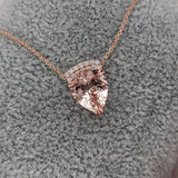 2.7ct Morganite Pendant Necklace w Earth Mined Diamonds in Solid 14K Rose Gold | Pear Shape 11x9mm