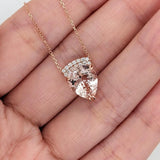 2.7ct Morganite Pendant Necklace w Earth Mined Diamonds in Solid 14K Rose Gold | Pear Shape 11x9mm
