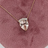 2.7ct Morganite Pendant Necklace w Earth Mined Diamonds in Solid 14K Rose Gold | Pear Shape 11x9mm