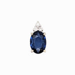 Classic Sapphire Pendant w Earth Mined Diamonds in Solid 14K White Gold OV 7x5mm