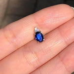 Classic Sapphire Pendant w Earth Mined Diamonds in Solid 14K White Gold OV 7x5mm