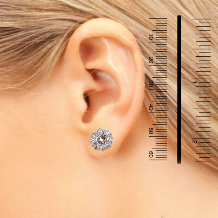 Stud Earrings-Floral Diamond Halo Stud Earring Setting in 14k Solid Gold | Round 4mm | Secure Push Back | Customizable | Minimalist | For Her - NNJGemstones