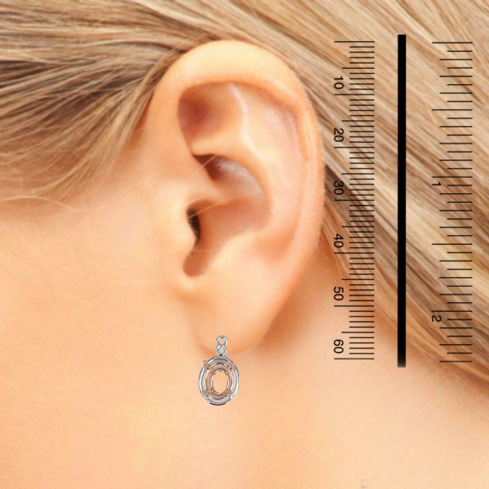 Dangle & Drop Earrings-Drop Earring Enhancer Semi Mount w Diamond Connector in Solid 14K Gold | 7x5mm 8x6mm 9x7mm | Earring Jacket Setting | Dangle | Customizable - NNJGemstones
