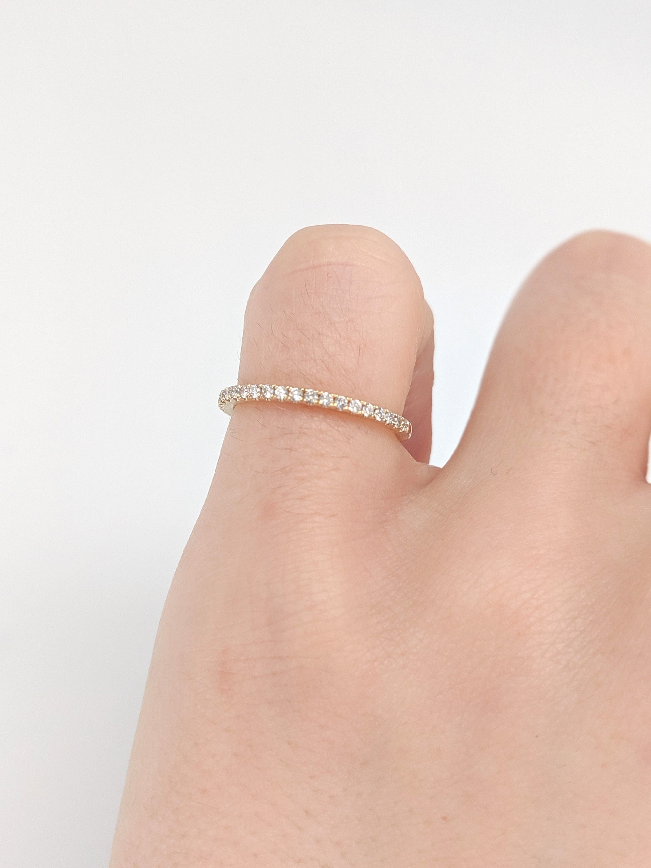 Wedding Bands-Classic Diamond Pave Wedding Band in Solid 14K Yellow, White or Rose Gold | Straight Band | Engagement Band | Dainty Promise band | Sizable - NNJGemstones