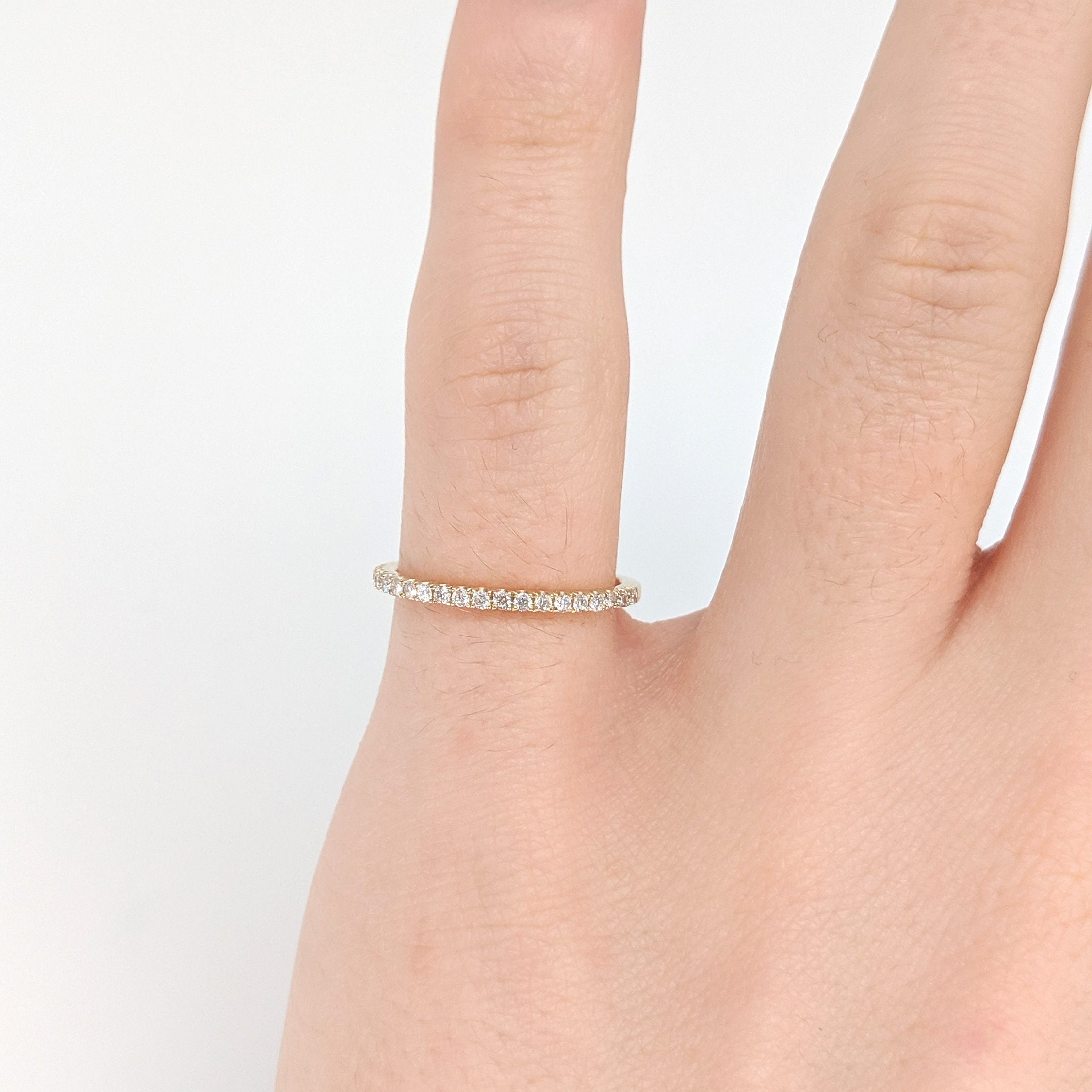 Wedding Bands-Classic Diamond Pave Wedding Band in Solid 14K Yellow, White or Rose Gold | Straight Band | Engagement Band | Dainty Promise band | Sizable - NNJGemstones