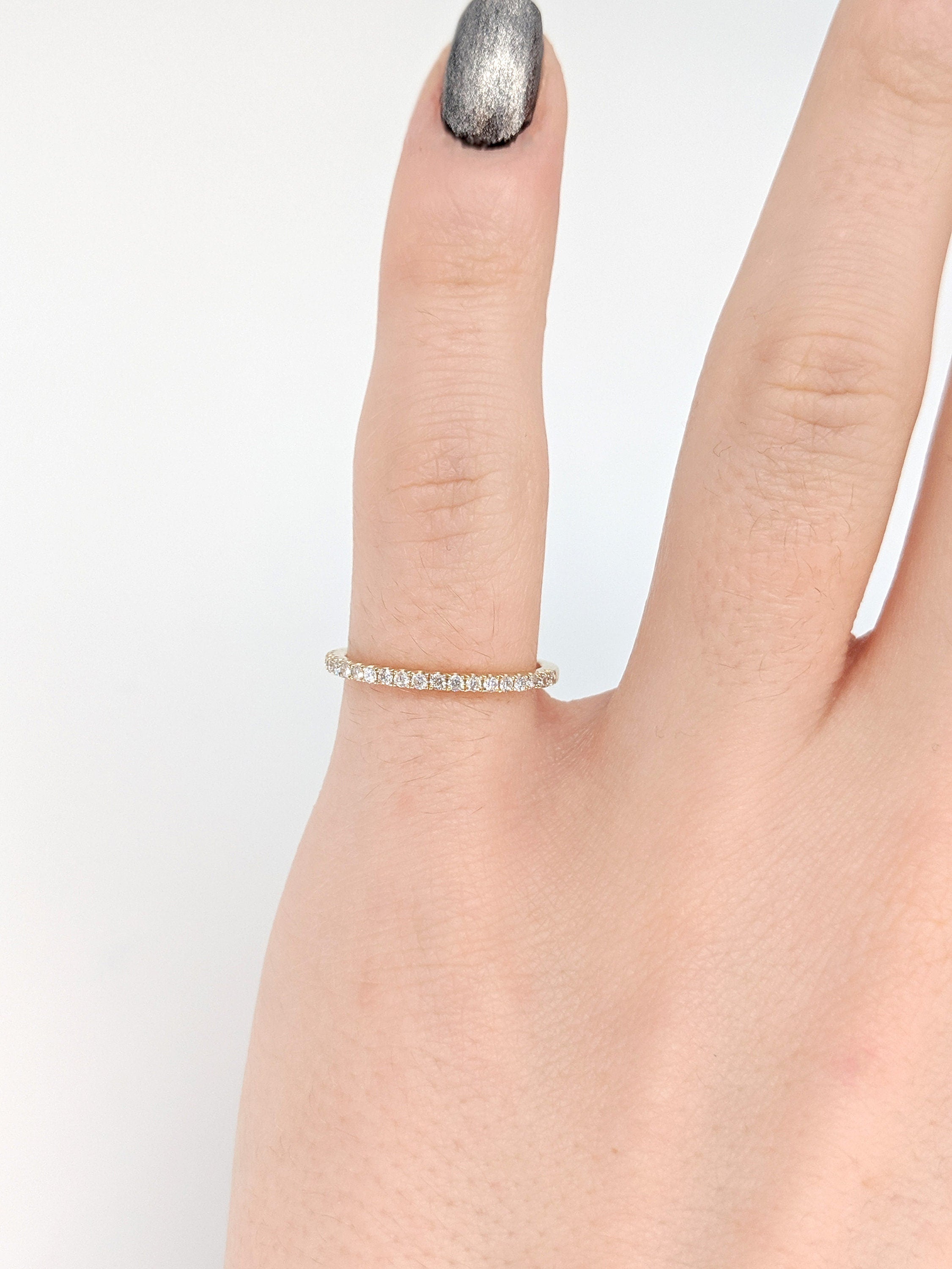 Wedding Bands-Classic Diamond Pave Wedding Band in Solid 14K Yellow, White or Rose Gold | Straight Band | Engagement Band | Dainty Promise band | Sizable - NNJGemstones