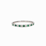 Wedding Bands-Vibrant Emerald and Diamond Band in 14K White, Yellow or Rose Solid Gold | Straight Stackable Wedding Band | May Birthstone | Sizable - NNJGemstones