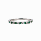 Vibrant Emerald and Diamond Band in 14K Solid Gold | Straight Stackable Wedding Band | May Birthstone | Sizable