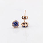 Stud Earrings-AAA Tanzanite Studs with Natural Diamond Halo in 14K Solid Gold | Round 5mm | December Birthstone | Daily Wear Earrings | Blue Studs - NNJGemstones