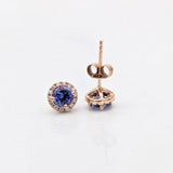 Stud Earrings-AAA Tanzanite Studs with Natural Diamond Halo in 14K Solid Gold | Round 5mm | December Birthstone | Daily Wear Earrings | Blue Studs - NNJGemstones