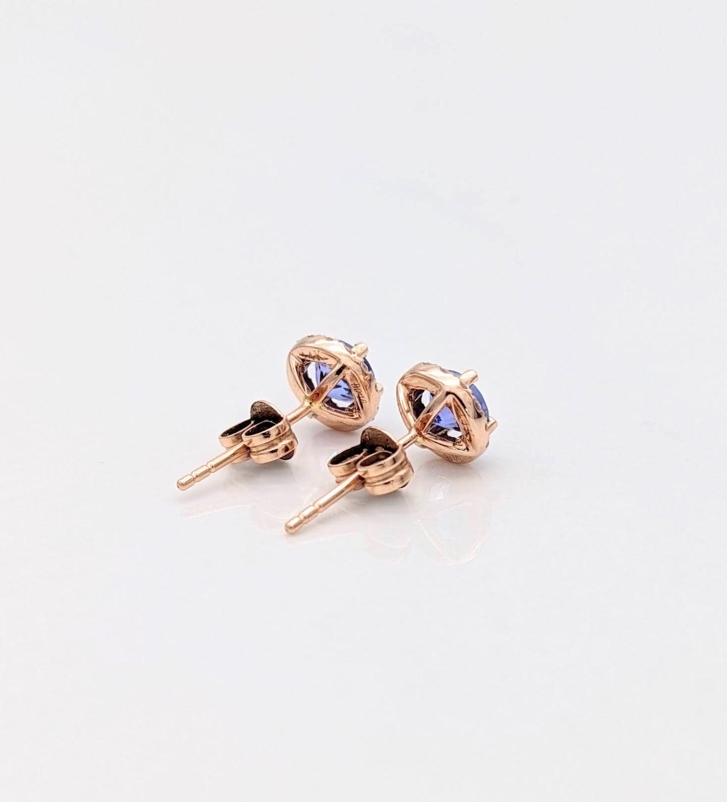 Stud Earrings-AAA Tanzanite Studs with Natural Diamond Halo in 14K Solid Gold | Round 5mm | December Birthstone | Daily Wear Earrings | Blue Studs - NNJGemstones