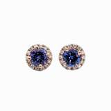 AAA Tanzanite Studs with Natural Diamond Halo in 14K Solid Gold | Round 5mm | December Birthstone | Daily Wear Earrings | Blue Studs