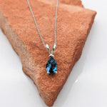 Pendants-London Blue Topaz Pear Shape Pendant in 14K White Gold / Minimalist / Dainty Pendant / London Blue Topaz; Ready to ship! - NNJGemstones