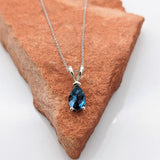 Pendants-London Blue Topaz Pear Shape Pendant in 14K White Gold / Minimalist / Dainty Pendant / London Blue Topaz; Ready to ship! - NNJGemstones