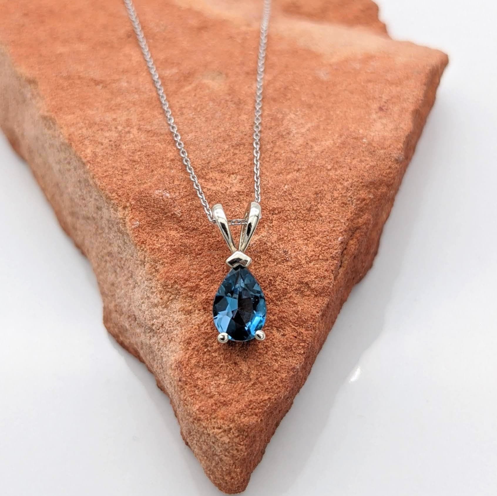 Pendants-London Blue Topaz Pear Shape Pendant in 14K White Gold / Minimalist / Dainty Pendant / London Blue Topaz; Ready to ship! - NNJGemstones