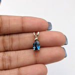 Pendants-London Blue Topaz Pear Shape Pendant in 14K White Gold / Minimalist / Dainty Pendant / London Blue Topaz; Ready to ship! - NNJGemstones