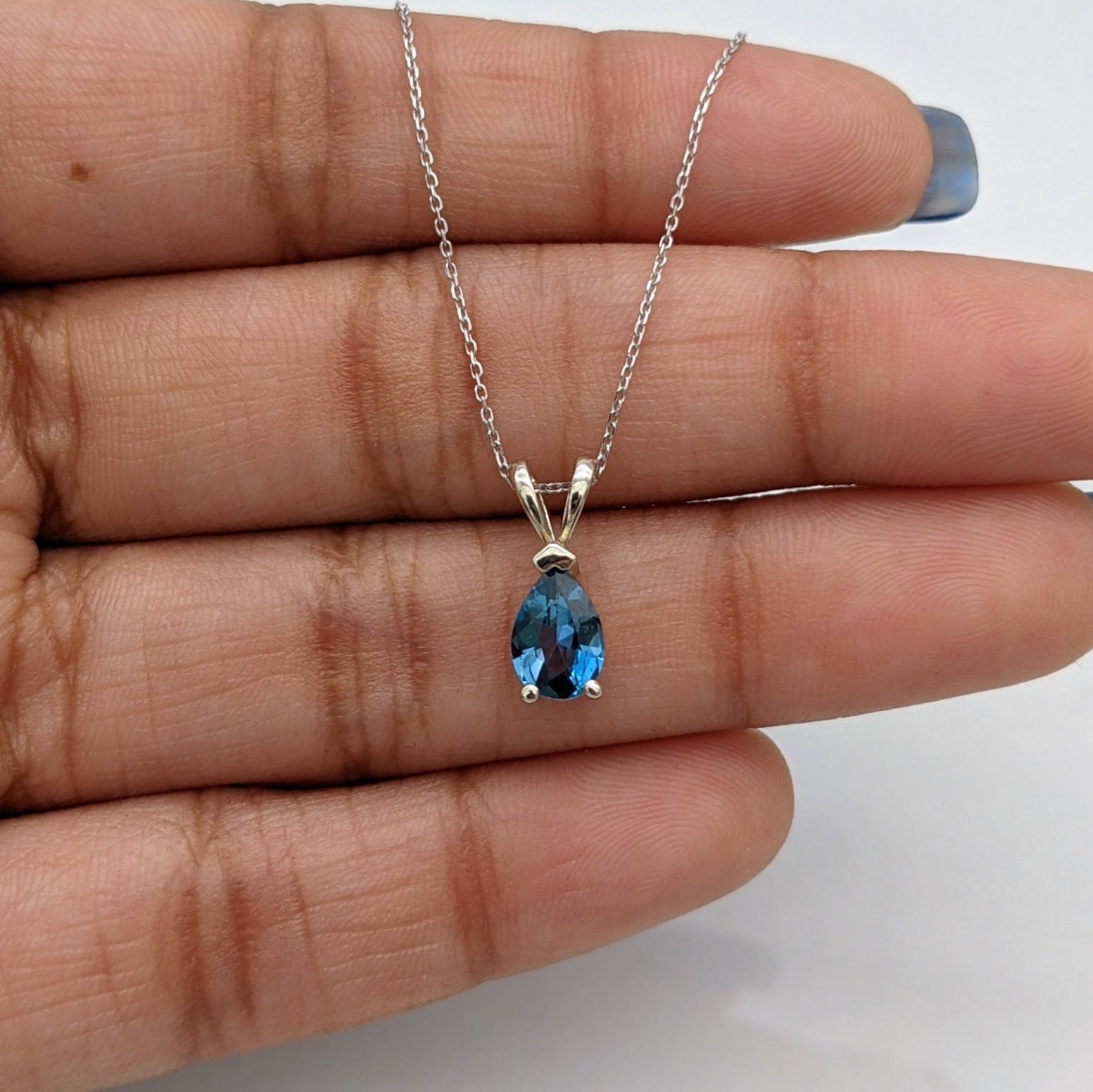 Pendants-London Blue Topaz Pear Shape Pendant in 14K White Gold / Minimalist / Dainty Pendant / London Blue Topaz; Ready to ship! - NNJGemstones