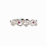 14k Gold Infinity Design Band with Round Accent Ruby and Diamond