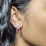 Dangle & Drop Earrings-Tear Drop Diamond Halo Earring Semi Mount in 14K White, Yellow, Rose Gold | Pear Shape 7x5 | Dangle Earrings | Push Back Close | Custom Size - NNJGemstones