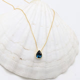 Pendants-London Blue Topaz Bezel Set Necklace in 14k Yellow Gold | Pear 9x7mm | Minimalist | Dainty Pendant | December Birthstone | Ready to Ship! - NNJGemstones